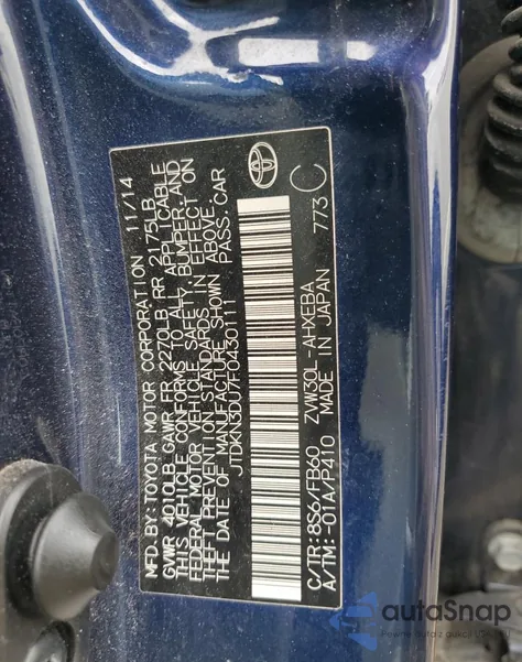 2015 Toyota Prius z USA, uszkodzony, nr VIN JTDKN3DU7F0430111